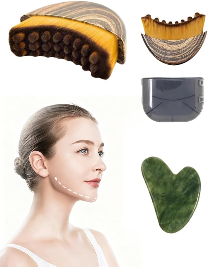 Lymphatic Drainage Face Brush & Gua Sha Set — Soft Bristle Facial Massager for Jawline Sculpting, De-Puffing, Chin & Neck Lymphatic Drainage Face Brush & Gua Sha Set — Soft Bristle Facial Massager for Jawline Sculpting, De-Puffing, Chin & Neck