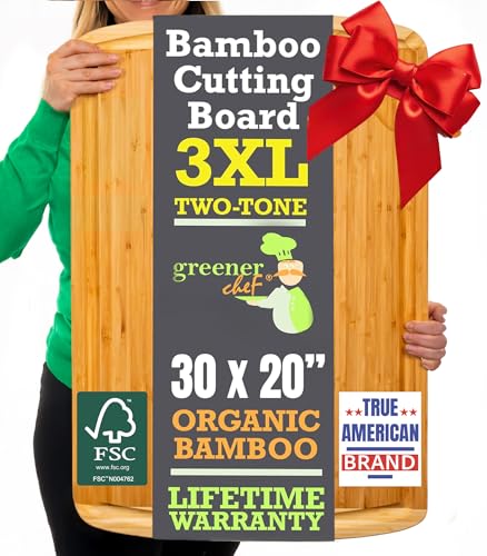30 x 20 Organic Extra Large Cutting Board with Lifetime Replacements – Wood Bamboo Chopping Board - Wooden Butcher Block Cutting Board for Carving Turkey, Grilling Brisket and BBQ - by Greener Chef