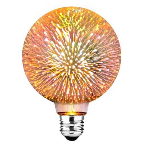 KANQIAO Edison Vintage ampoule E27, E27 LED vintage avec effet feu d'artifice 3D boîtier en verre 3W Vintage LED lampe décorative ampoule idéale pour salon,...