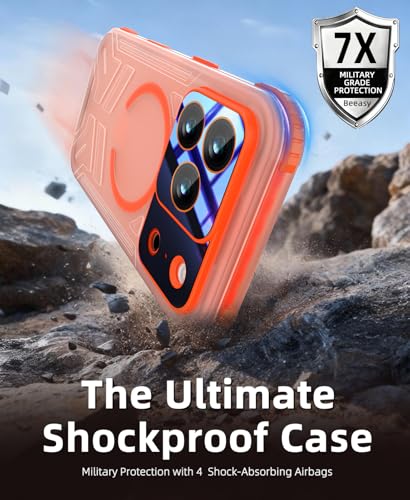 Funda iPhone 17 Pro Max impermeable Beeasy carcasa magsafe naranja 360 4