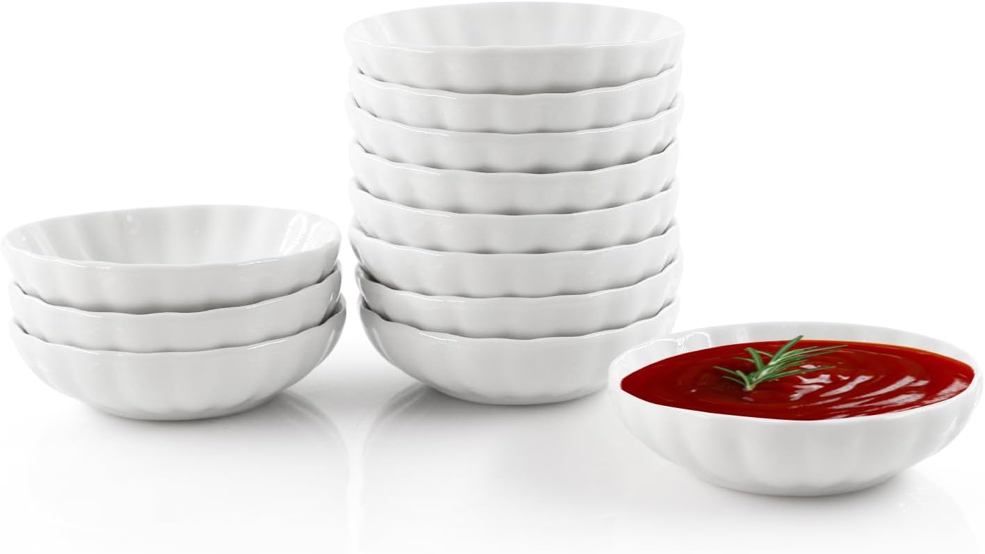 Ultra-Strong Ceramic Dip Bowls Set, Mini Bowl Soy Sauce Plate, Condiment Server, Can be Used for Ketchup, Vinegar,BBQ and Party Dinner（1.2 Oz, 12 Pack ）