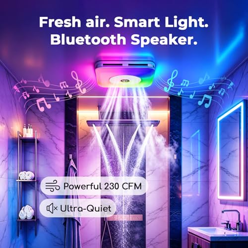 Baococo Bathroom Exhaust Fan with Bluetooth Speaker & LED Light, 7-Color RGB & 3CCT Adjustable Light (White) by Baococo - Used condition - Image 3