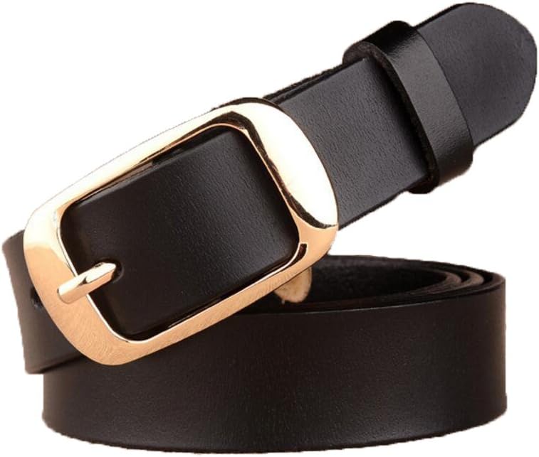 CliontWomen Dress Belt Genuine Leather Belt 1.1" Wide with Golden and Black Pin Buckle