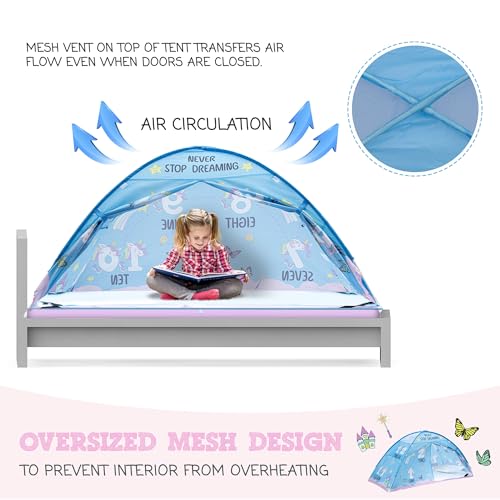 Pink Unicorn Tent Kids Bed Tent Twin Size Bed Tent for Girls - Toddler Bed Tents for Boys - Under Bunk Bed Tent for Top Bunk - Privacy Pop Up Sleeping Tent – Educational Magical Dream Tent