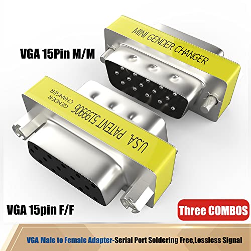 Warmstor 6-Pack 15 Pin Vga Male To Male Female To Female Adapter Connector Svga Coupler Mini Gender Changer Hd15 Vga Cable Extender #TOP1
