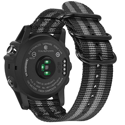 Fintie Band Compatible with Garmin Fenix 5X Plus/Tactix Charlie Watch, 26mm Premium Woven Nylon Adjustable Replacement Strap Compatible with Fenix 5X / 5X Plus / 3/3 HR Smartwatch, Black/Gray