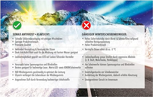 SONAX AntiFrost+KlarSicht Zirbe Gebrauchsfertig bis -20°C (3 Liter) schneller, schlierenfreier & effektiver Scheibenreiniger für den Winter | Art-Nr. 01314410