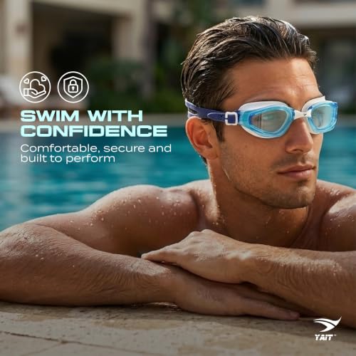 Image of AquaElite High Clarity Swimming Goggles for Men & Women | Lab tested by Experts | Dual Anti Fog Tech with UV Protection 400 | Polycarbonate Lens with Adjustable Silicone Strap - Blue