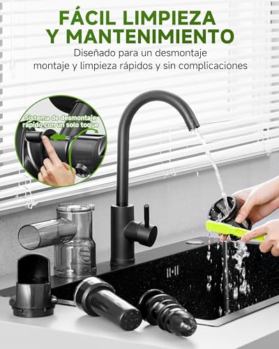 AMZCHEF Licuadora prensado en frío - Extractor de zumos y verduras - Licuadoras para zumos con 2 depósitos y cepillo - Cold press slow juicer machine con función de masticación inversa - Negro Mate - imagen 8