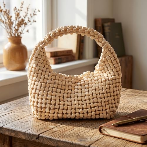 Sac à main perlé en bois résistant et léger pour l'été