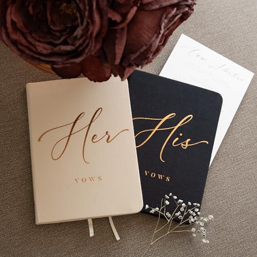 Image of ARTESORI Vow Books His and Hers - Linen Wedding Vow Books Perfect as Bride & Groom Gifts, Wedding Registry Ideas - His & Hers Gifts Wedding Vow Book - Wedding Essentials & Accessories [Ivory & Black]