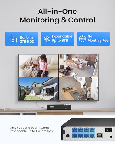 Image of ZOSI C220 8CH 4K PoE Security Camera System, 4 x 8MP Audio Camera, 2TB HDD