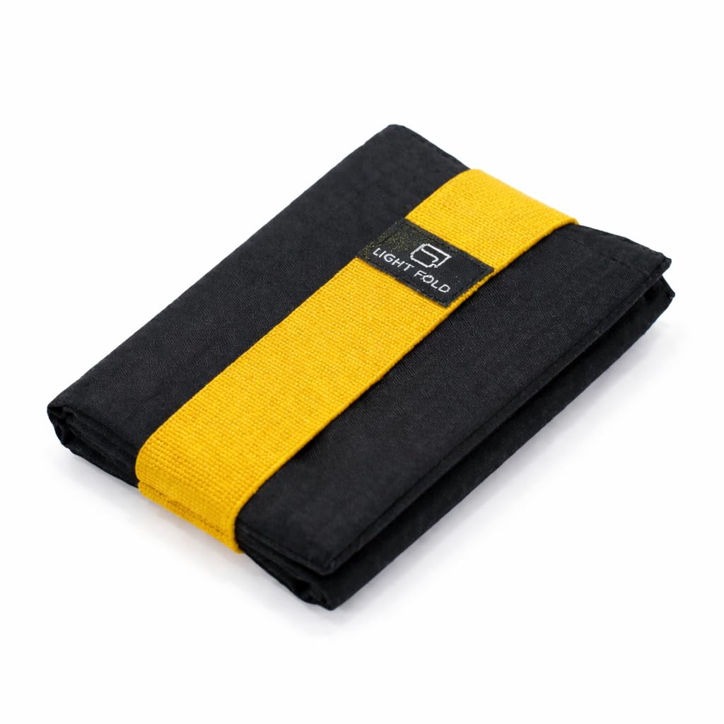 LIGHT FOLD Slim Minimalist Wallets for Men Trifold Nylon Card Holder Men's Wallet Ultra Thin & Stylish Design Front Pocket Wallet with RFID Blocking Hold Up to 12 Cards & Cash, Yellow, One size