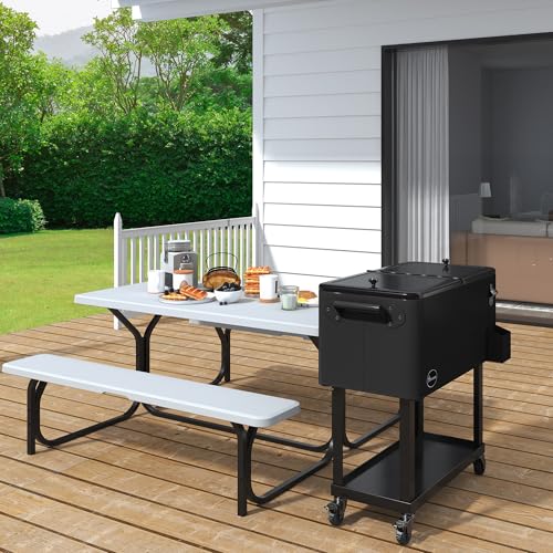 Image of YITAHOME 80 Quart Rolling Cooler Cart with Bottle Opener Drainage, Portable Wicker Patio Cooler Rolling on Wheels, Outdoor Beverage Cart Rolling Drink Cooler for Patio Pool Deck Party Cookouts