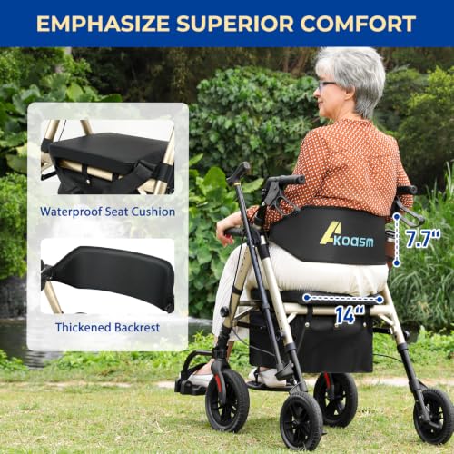 Image of Foldable Walker for Seniors with Seat, 25lb Lightweight Rollator Wheelchair