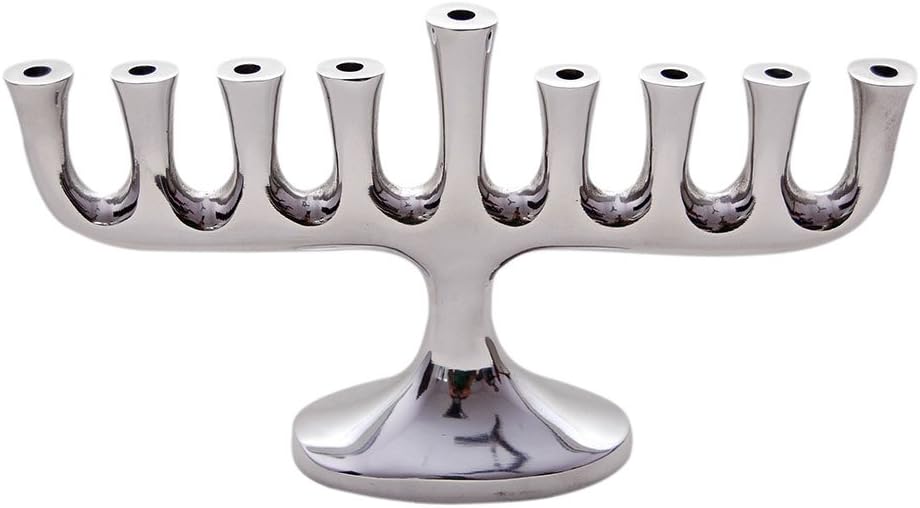 Zion Judaica Stunning Sleek Designers Menorah for Hanukkah High Polished Traditional Candle and Oil Chanukiah Classic Chanukah Minorah