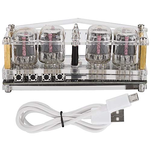 Nixie Röhrenuhr, Sieben-Farben-Leuchten 4-Glüh-Röhrenuhr Digitale RGB-LED DIY Nixie-Uhr DC 5V mit Acrylgehäuse, Sieben-Farben-RGB-LED-Uhr