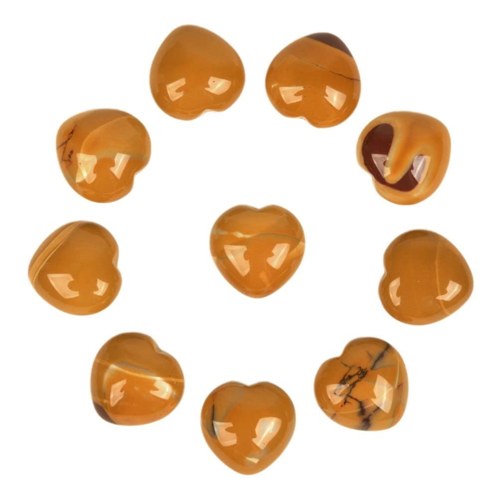 JustinstonesNatural Yellow Mookaite Jasper Gemstone Healing Crystal 0.8" Mini Puffy Heart Pocket Stone Iron Gift Box (Pack of 10)