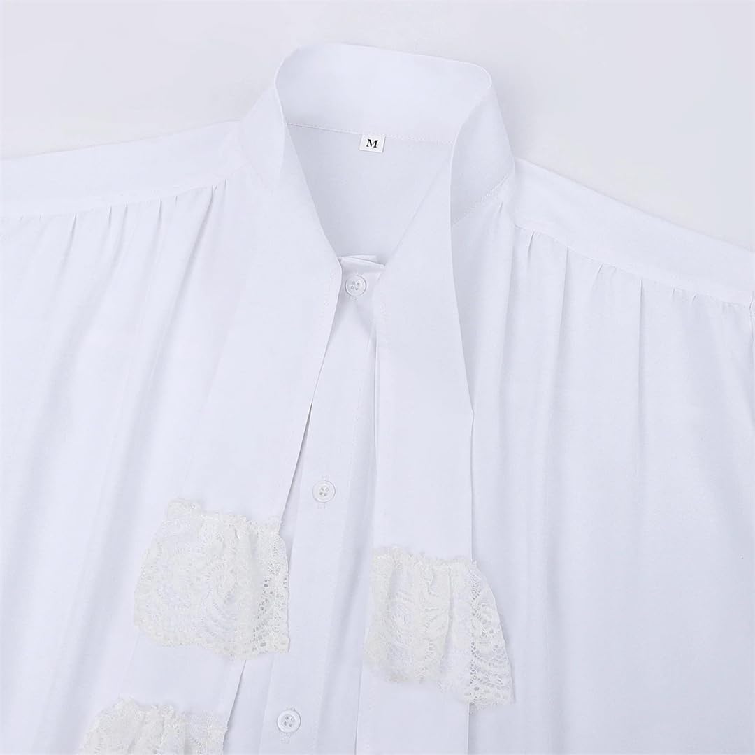 Men's Medieval Victoria Shirt Long Sleeves Lace Tie Gothic Punk Ruffle Frill Tops Wedding Halloween Costume