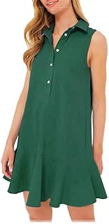 Summer Shirt Dress for Women Sleeveless Mini Dress Casual Button Up Shift Dress Cotton Dress with Pockets S-XXL - Buy now