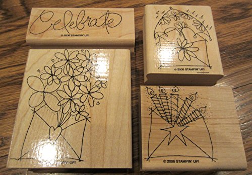 2006 Stampin Up 4 Rubber Stamps Send A Celebration Celebrate Floral Flowers #TOP12