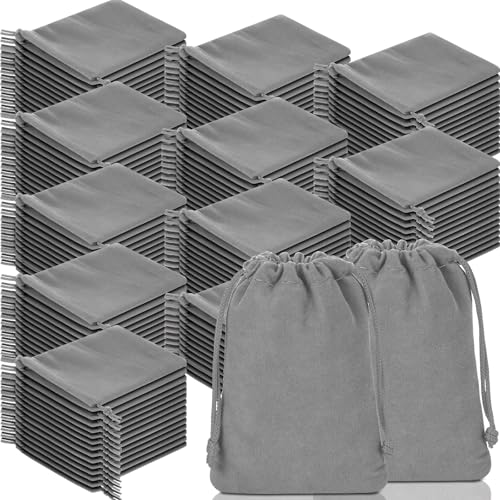 Wesnoy 200 Pcs Small Velvet Drawstring Bags Bulk Pouches, Grey
