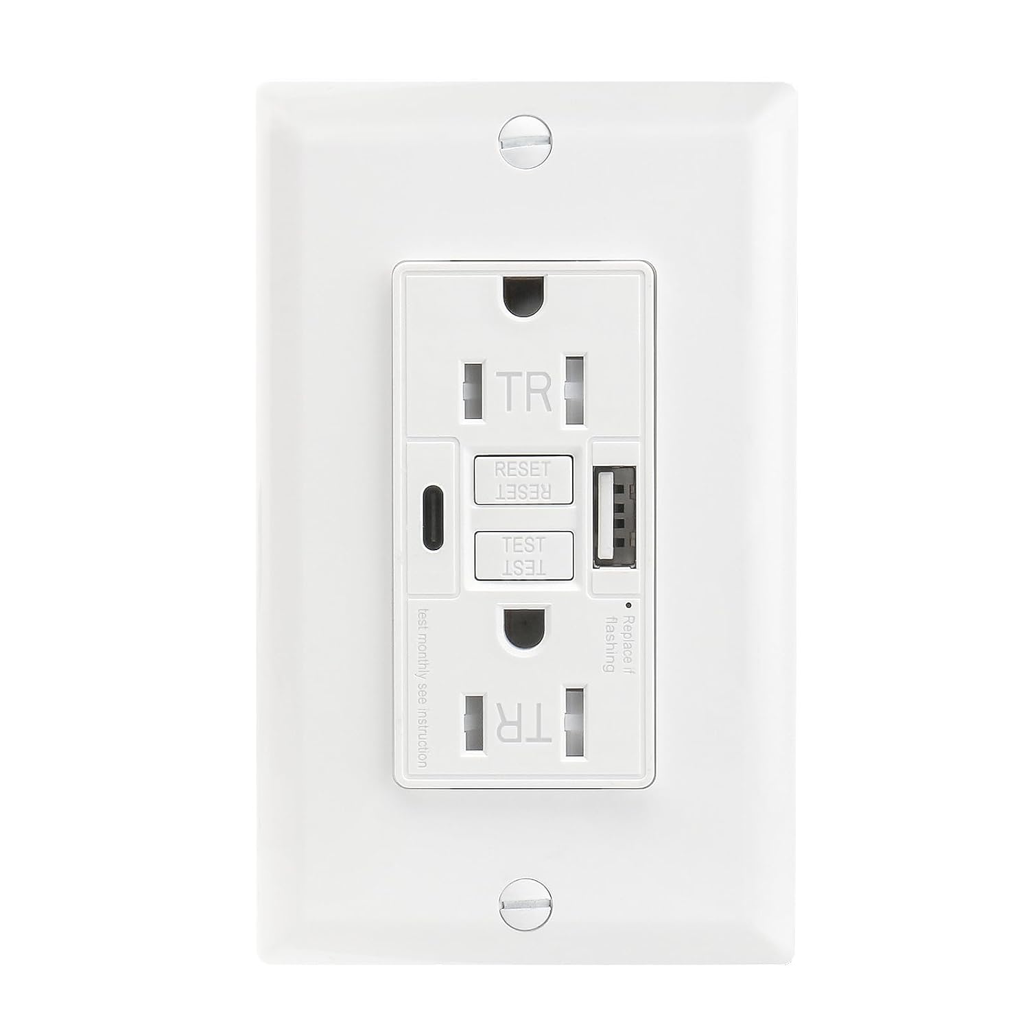 BAOMAIN 2-Pack 15A GFCI Outlet with USB-A & USB-C Charging, Self-Test Tamper-Resistant Electrical Outlet, 5V/4.8A USB Charger with LED Indicator, Includes White Wall Plate, ETL Listed, BCG-003U