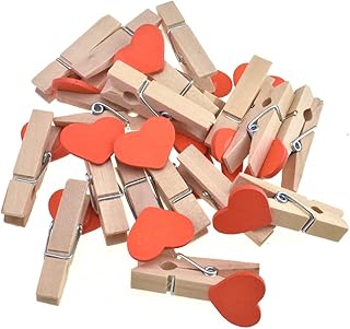 HAHIYO Heart Painted Mini Wooden Clothespin Clip Photo Paper Holders 1.38inch Tight Clamp Not Fray Rope Post Notices Handy Read for Hanging Postcard Wedding Orange 50PCS