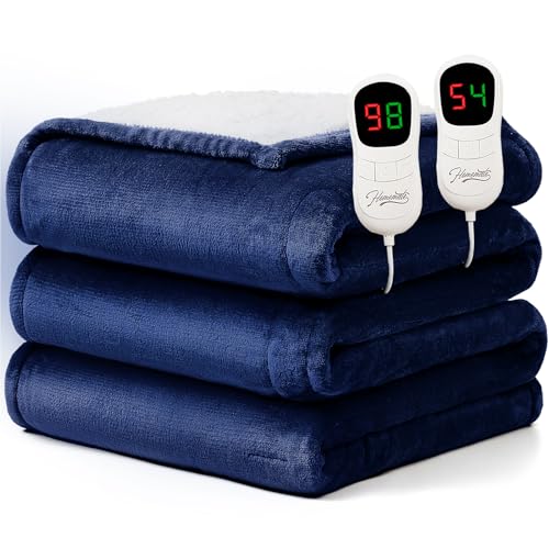 Homemate Electric Heated Blanket Queen Size - 84"x90" Heating Blanket Queen Size Dual Control 1/2/4/6/8 Hours Auto-Off 10 Heat Level Over-Heat Protection Flannel Sherpa ETL Certification