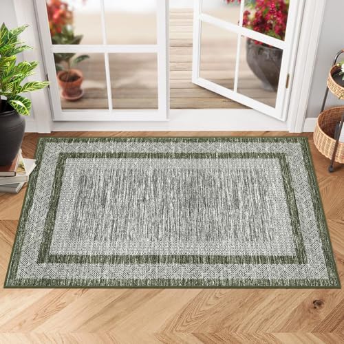 GarveeHome Modern Doormat 2x3 Distressed Bordered Washable Small Carpet