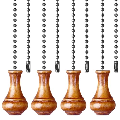 Image of Ceiling Fan Pull Chain, 4 Pack Wooden Pendant Pull Chain Extension, 12 Inches Decorative Chain Pulls for Ceiling Light Fan Lamp, Beads Ball Pull Chain Extenders with Connector, D