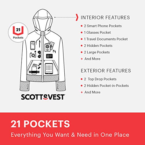 Scottevest Cotton Hoodie For Men - 21 Hidden Pockets - Lightweight Zip Up Sweatshirt For Travel & More (Black, X-Large) #TOP1