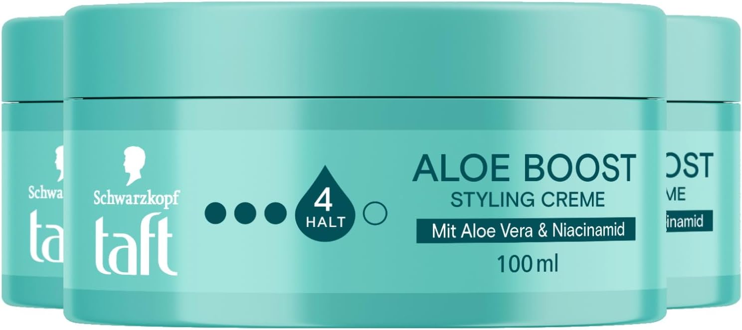 TAFT Styling Cream Aloe Boost, strength 4 (3 x 100 ml), soft and nourishing hair wax with aloe vera complex and niacinamide, styling wax for natural looks and long-lasting grip TAFT Styling Cream Aloe Boost, strength 4 (3 x 100 ml), soft and nourishing hair wax with aloe vera complex and niacinamide, styling wax for natural looks and long-lasting grip