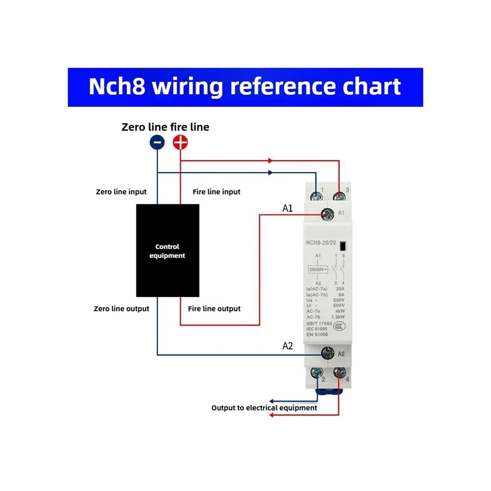 NC H8 20A 25A 40A 63A Rail hogar AC Contactor Modular | For el hogar 2NO 2NC 1NO1NC 2NO2NC 4NO 220V/230V contactor 220v(NCH8-63A,1NO1NC)