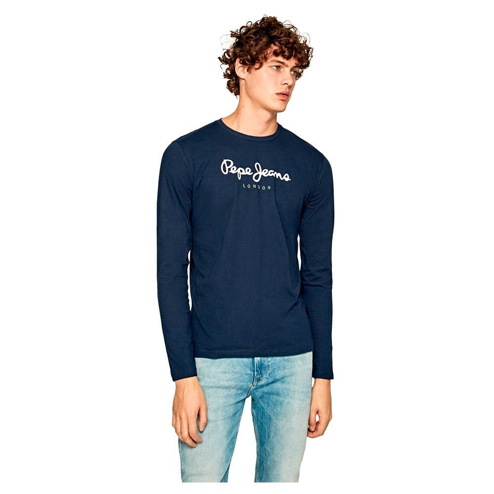 Pepe Jeans Eggo Crew Neck T-Shirt With Long Sleeves Men's Navy Blue Large