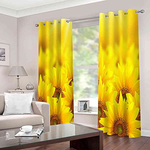 Rideau chambre occultant à oeillets jaune 3D isolant thermique 200x160 cm - 3