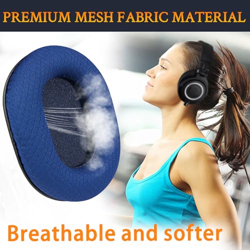 Image of SOULWIT Earpads Replacement for Audio Technica ATH M50X M50XBT M50RD M40X M30X M20X MSR7 SX1 Monitor Headphones, Ear Pads Cushions with Durable Mesh Fabric, High-Density Foam - Blue