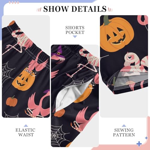 Halloween Flamingo Pumpkin Boys Long Pants Soft Trousers Elastic Waist Kids Lounge Bottoms with Pockets S-XL4