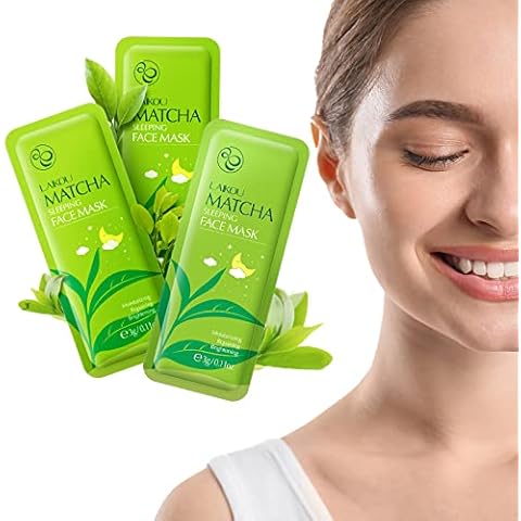 3 Pcs Green Tea Sleeping Face Mask,Wash Free Face Mask Skin Care,Deep Cleanse Green Tea Mask,Blackhead Remover Mask,Hydrating Face Masks Cover