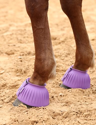 Image of Harrison Howard Rubber Bell Boots for Horses, Hoof Overreach Protection for Horses, w /Upgraded Leather Touch Tape