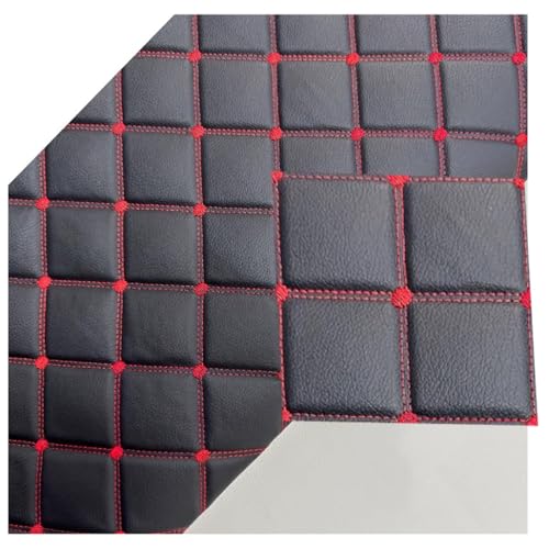 Image of Faux Leather Fabric Quilted Diamond Stitch Padded Cushion Linen Wadding Interior Vehicle Upholstery(Black (red line),1.6x1m)