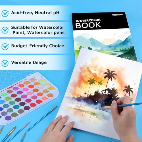 Image of Watercolor Paper Pad, 9 inchx12 inch Water Color Paper, 140lb /300gsm Artist Painting Drawing Paper Book, Art Supplies for Adults Kids, Watercolors, Watercolor Paint Set, Sketchbook, Journal, Black