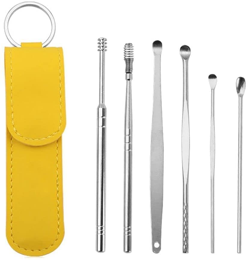 6 in 1 ear wax cleaner set,6 pcs ear removar stainless steel tool innovative Spring Earwax Cleaning Tool Kit | Portable Ear Wax Removal Set | Ear Cleaning Kit for Home and Travel Ear Cleansing Tool with PU Leather Storage Bag (6 Pcs) (Silver) multi colour-image-23