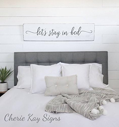 lets stay in bed farmhouse bedroom wood sign farmhouse wall decor rustic wood sign 24 x 5.7