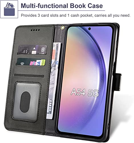 For Samsung Galaxy A54 5G Case And Tempered Glass Screen Protector, Pu Leather Flip Cover Wallet Phone Case Protector [Full Protection] [Card Slots] [Kickstand] For Samsung Galaxy A54 5G, Black #TOP1