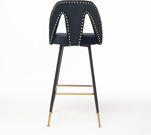 Miniatura 4 de Rhomtree Taburetes de bar tapizados de tela de terciopelo modernos con respaldos y patas de metal, taburetes de bar de 29.5 pulgadas de alto con