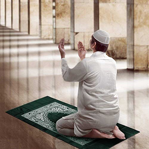 ONE BEST DEAL OBD Pocket Prayer Mat with Qibla Compass Foldable Small Dark Green Prayer Rug 60 x 100cm Lightweight Travel Namaz Mat Muslim Gift for Hajj Umrah & Ramadan