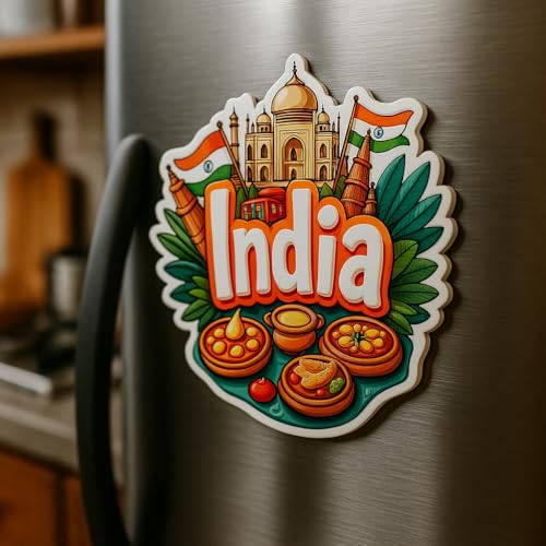 Image of Naxon India Country Theme Souvenir Wooden Refrigerator Stylish Fridge Magnet - Fridge Decoration Magnet for Kitchen & Home Decor | Perfect Souvenir Gift | Size 3x3 Inches | Pack of 1