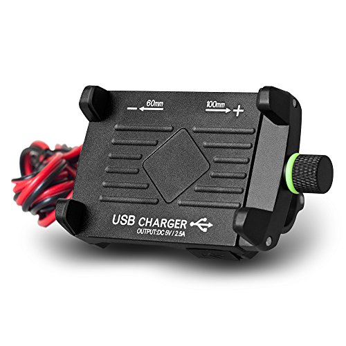 Rydonair Motorcycle Phone Mount with USB Charger Socket Power Outlet 5V/2.5A | Aluminum Motorcycle Handlebar Mount Compatible with Iphone X, 8 Plus, 8, 7 Plus, 7,6s, 6, Samsung Galaxy Note,etc (BLACK)