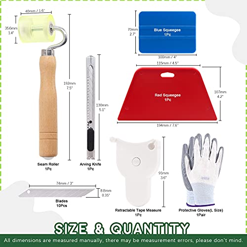Keadic 15 Pcs Wallpaper Smoothing Tool Kit Include Seam Roller, Knife With 9 Replacement Blades, Plastic Squeegees, Measure Tape And Gloves, Wall Paper Tool Kit For Contact Paper Adhesive Vinyl #TOP1